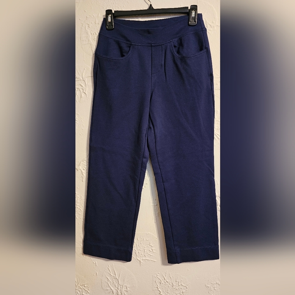 Belle Kim Gravel Ponte Pull On Crop Pants Navy Size 4